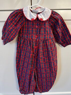 Vintage 90s Rare Baby B’Gosh By Oshkosh B’Gosh Plaid Apple Romper